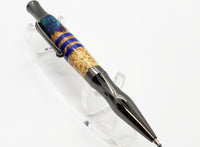 Virage Twist - Gunmetal, Box Elder Burl & Resin Hybrid, Blue Stone Inlay